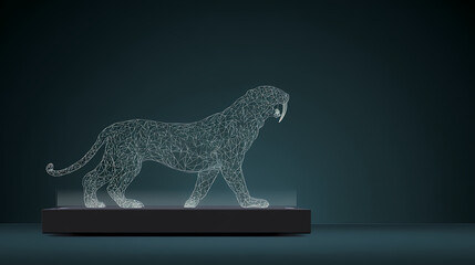 projection of a saber-toothed cat in a museum AI generated
