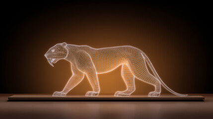 projection of a saber-toothed cat in a museum AI generated