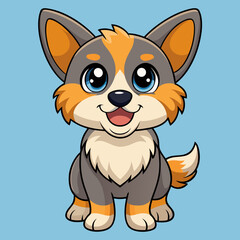 Cute cartoon corgi dog with big blue eyes and fluffy fur