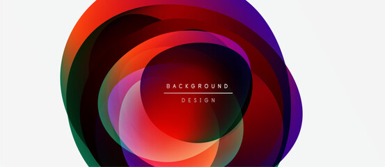Fototapeta premium Abstract colorful layers create dynamic circular design. Vibrant hues blend, forming modern background element. Smooth gradients present visual appeal.