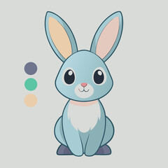 Cute cartoon blue bunny rabbit with big eyes and long ears