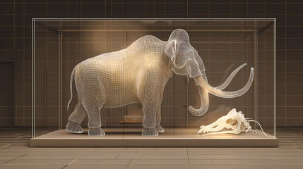 projection of mammoths in the museum AI generated