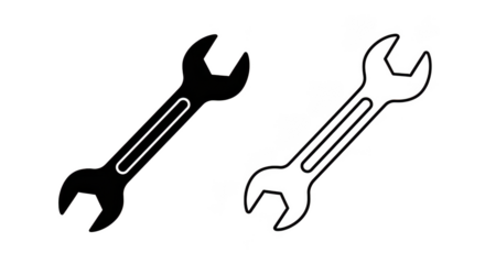 Minimalist Wrench Outlines On Black Background