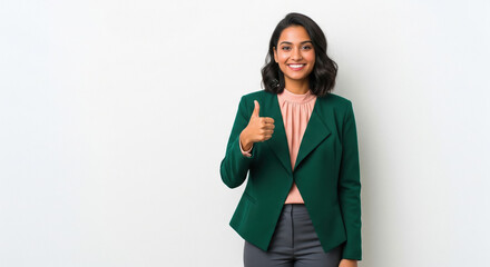 Confident Indian Businesswoman Smiling and Giving Thumbs Up