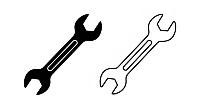 Minimalist Wrench Outlines On Black Background