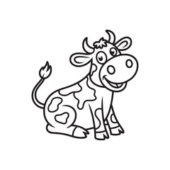 Cute Sitting Cow Cartoon Line Art Coloring Page