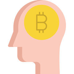 Human Head Silhouette With Bitcoin Symbol Inside Brain Area Digital Currency Concept
