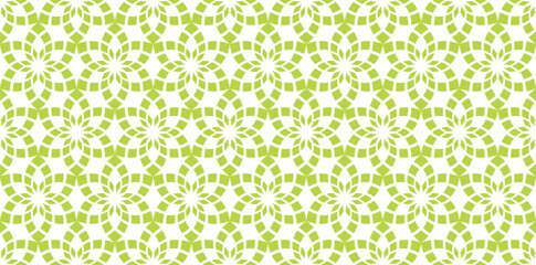 Green Geometric Floral Seamless Pattern. Vector Repeating Background.