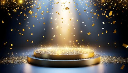 Golden confetti on festive stage.