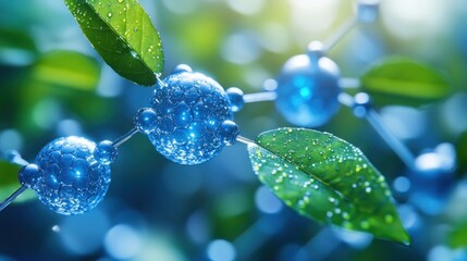 Blue molecules bonded to green leaves