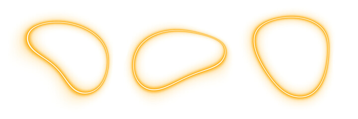 Yellow fluid neon light set shaped object elements isolated on white background