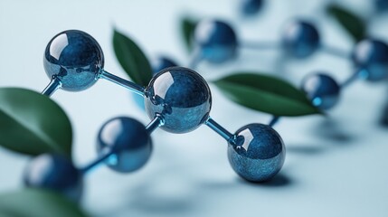 Blue molecular structure with leaves