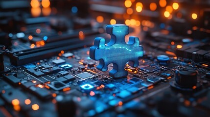 Blue puzzle piece on circuit board (3)
