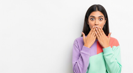 Surprised Young Indian Woman Covers Mouth in Shock
