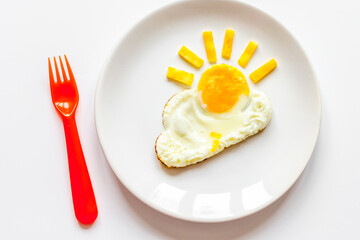 sunshine fried eggs breakfast for kid on white background