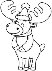 line moose cartoon christmas