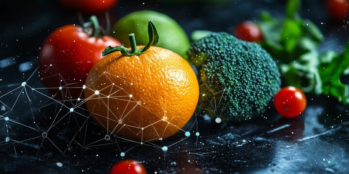 Food science analyzing nutritional value of fresh produce with digital network - Powered by Adobe