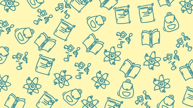 Doodles education creates a fun pattern with scattered school supplies for learning materials.