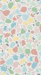 Colorful terrazzo flooring with various shapes and pastel shades creating a vibrant and artistic surface design