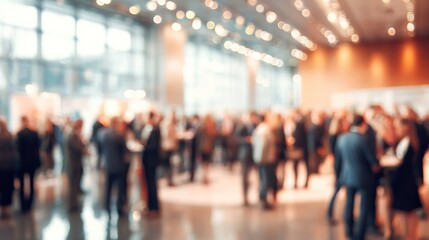 Blurred shot of business people at party or corporate event in office center. High quality