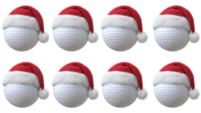 set of golf balls wearing santa hats for christmas holiday sports theme isolated on transparent background