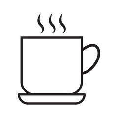 Silhouette of a steaming cup on a saucer depicting a morning coffee break.