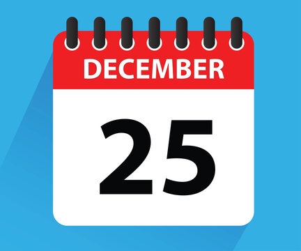 December 25, calendar icon. Christmas day. Date. December 25 Calendar Leaf, Blank Calendar Template. Stationery Design. Vector Illustration