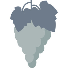 Illustration of a bunch of grapes with leaves in muted blue gray tones on a transparent background