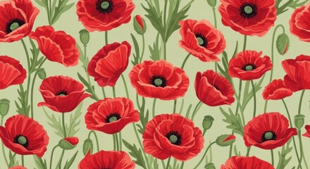 Red Poppies Field Pattern, Poppy, Red poppy, Flowers