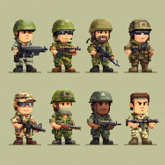 8-bit pixel art soldier game set AI generated