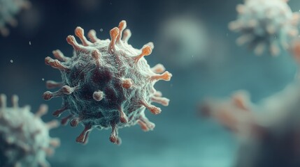 microscopic view of a virus particle with spiky protrusions