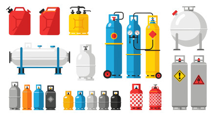 Collection of various gas cylinders, canisters, and tanks