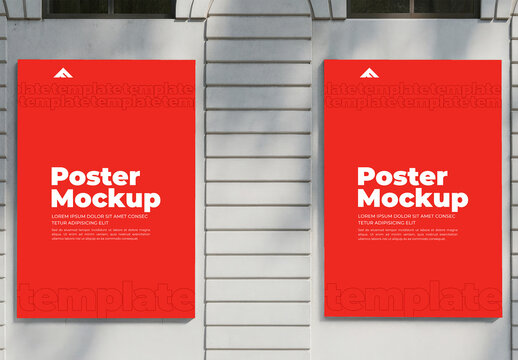 Set of Three Vertical Poster Mockups on a White Building Facade (Varying Height)