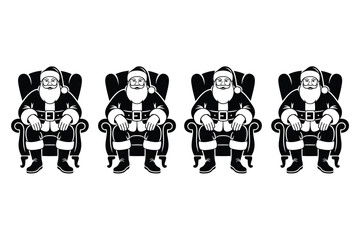 Four identical Santas sit in armchairs, creating a symmetrical and festive pattern.
