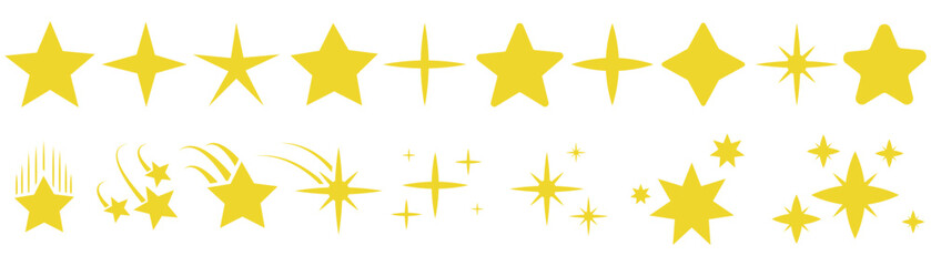 Stars icon collection. Different star shapes. Black stars icon set.  Sparkle star icon set. Falling stars . Vector illustration 
