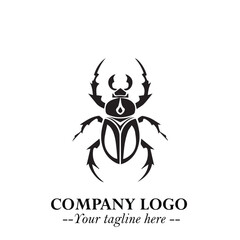 Beetle Logo Symbol in Black on the White Background with Simple Modern Insect Design