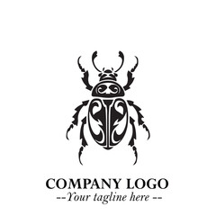 Beetle Logo Symbol in Black on the White Background with Simple Modern Insect Design