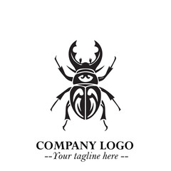 Beetle Logo Symbol in Black on the White Background with Simple Modern Insect Design