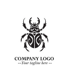 Beetle Logo Symbol in Black on the White Background with Simple Modern Insect Design