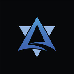 Blue triangle shape letter A logo