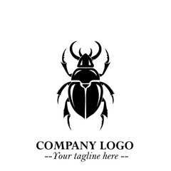 Beetle Logo Symbol in Black on the White Background with Simple Modern Insect Design