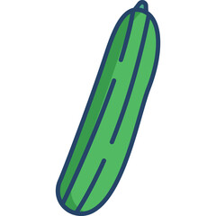 Illustration Of A Green Cucumber With Dark Blue Outline And Thin Blue Lines On A Transparent Background