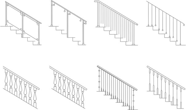 Explore modern stair railing designs for architectural blueprints and interior design architectural drawing