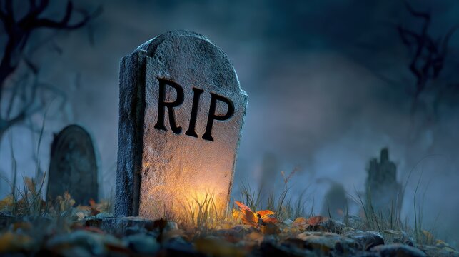cartoon gravestone with rip inscription in a spooky halloween background