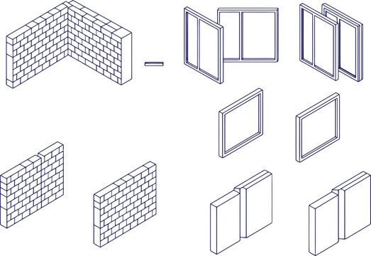 Architectural construction concept with bricks and windows for building design architectural drawing