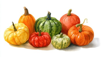 Obraz premium colorful watercolor pumpkins illustration