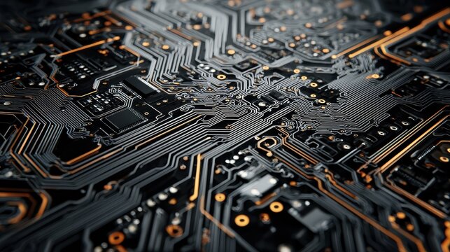 closeup of a circuit board showcasing integrated circuits and intricate pathways - Powered by Adobe