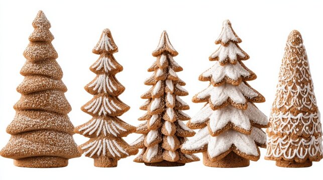 set group of gingerbread christmas trees isolated on transparent background png image