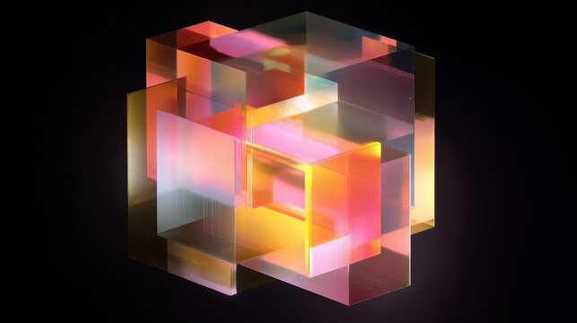 bright digital abstraction in the form of a threedimensional neon block