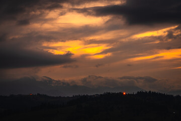 Sunset over Białka Tatrzańska in Poland